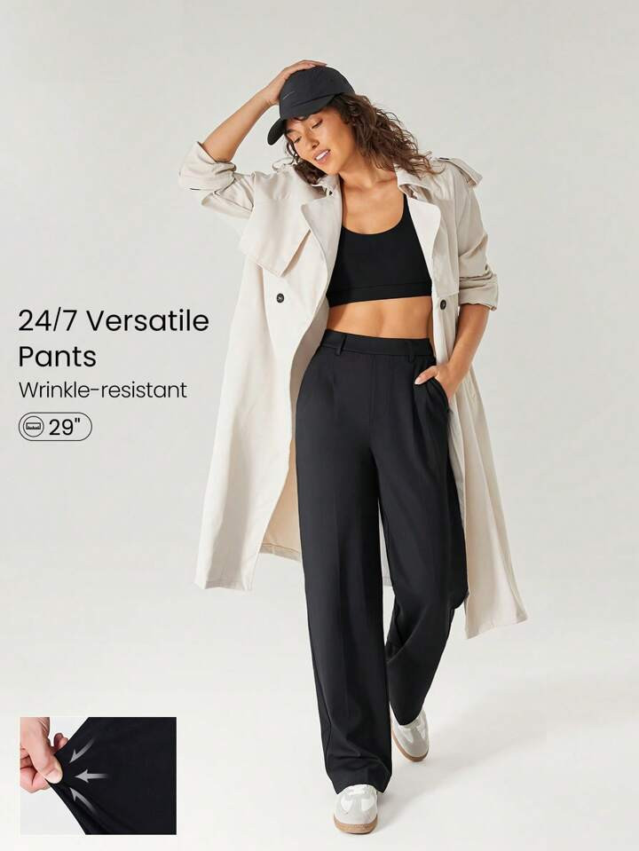 GLOWMODE 29" Versatile Wrinkle-Resistant Stretchy Easy Pull-On Tailored Wide Leg Work Pants With ... | SHEIN