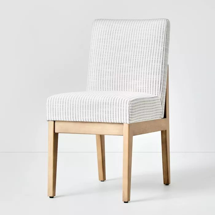 Upholstered Natural Wood Slipper Dining Chair Microstripe - Hearth & Hand™ with Magnolia | Target