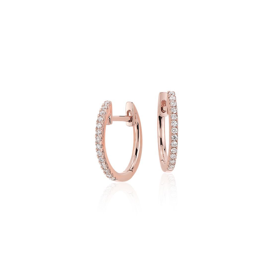 Petite Diamond Huggie Hoop Earrings in 14k Rose Gold (1/10 ct. tw.) | Blue Nile | Blue Nile