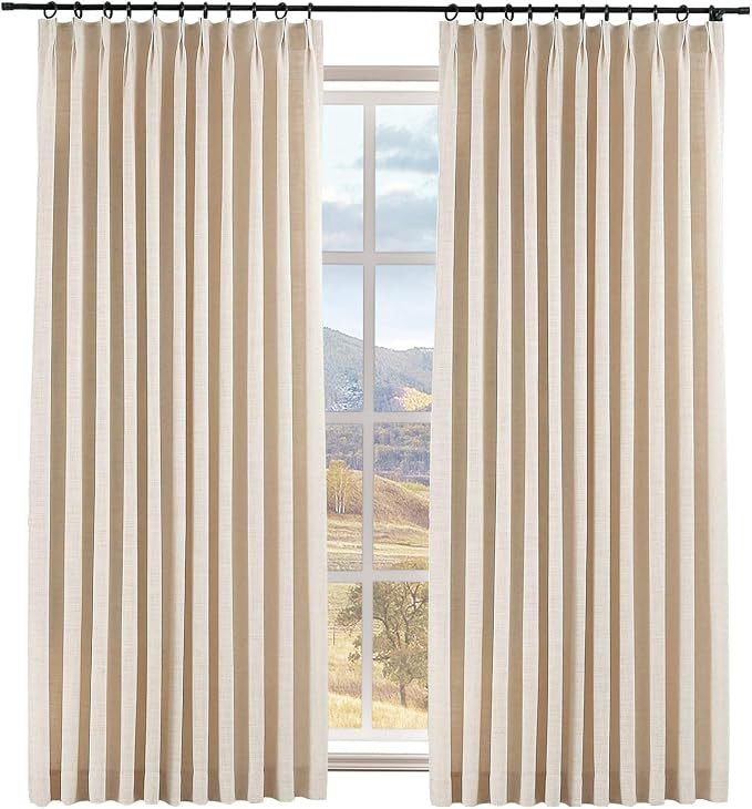 Macochico Sand Beige Pinch Pleated Linen Textured Curtains Shabby Chic Room Darkening Drapes for ... | Amazon (US)