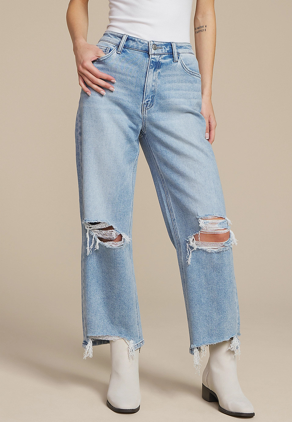 Flying Monkey™ High Rise Frayed Hem Ankle Straight Jean | Maurices
