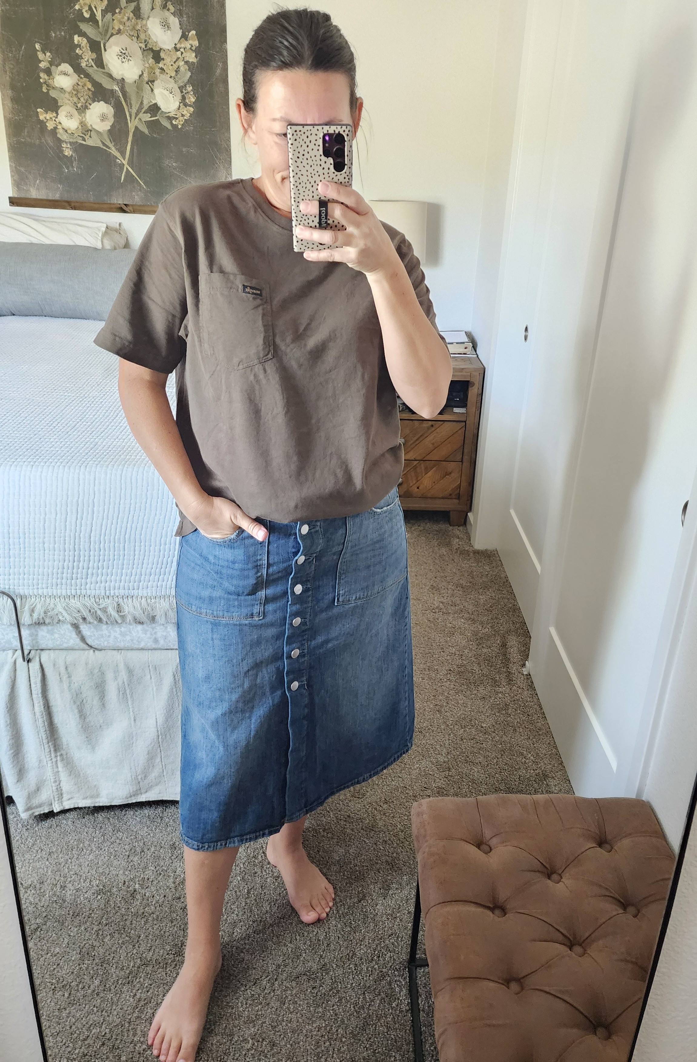 Loving this new denim midi skirt! Modest fashion Kohl's jean long knee length below sonoma Levi's travel casual wear everyday 

#LTKFindsUnder50 #LTKSaleAlert #LTKU