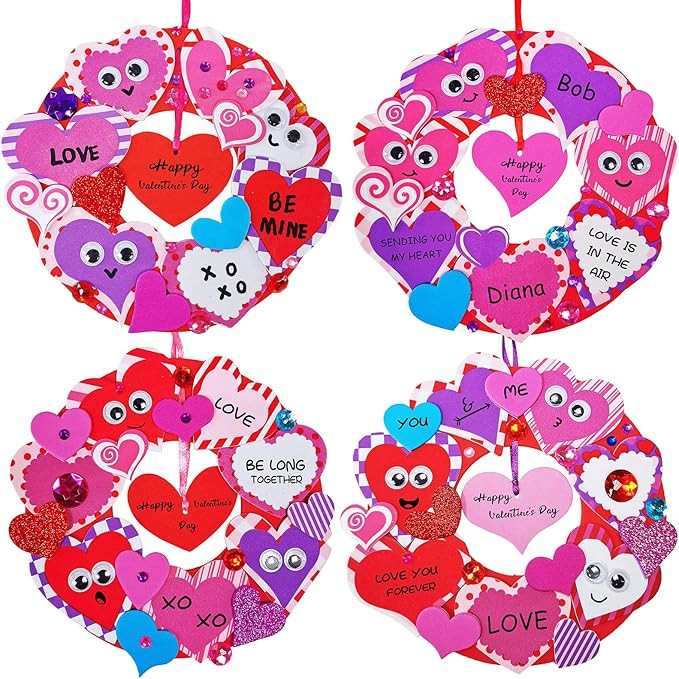Winlyn 12 Sets Heart Wreath Ornaments Decorations Valentine Crafts Kits for Kids Classroom DIY Va... | Amazon (US)