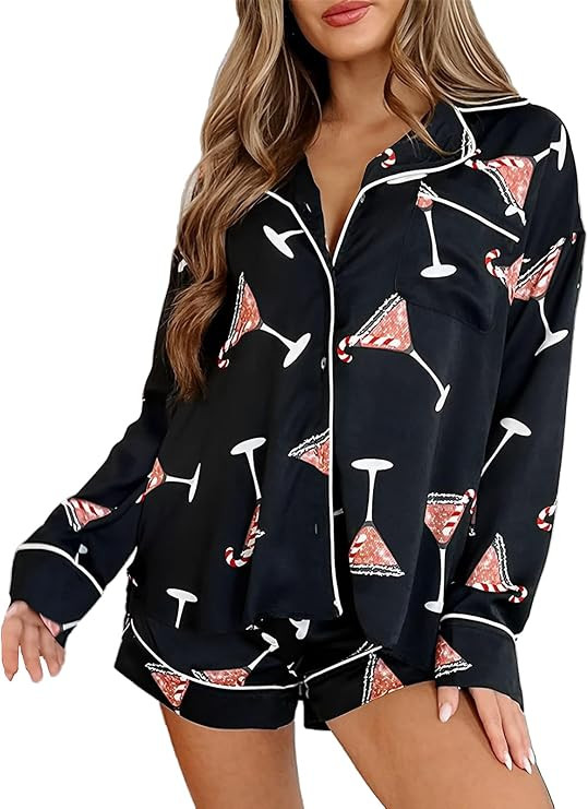 Women Christmas Pajamas Cute Shorts Set Santa Colorful Pj Long Sleeve Shirt Lounge Pants 2Piece C... | Amazon (US)