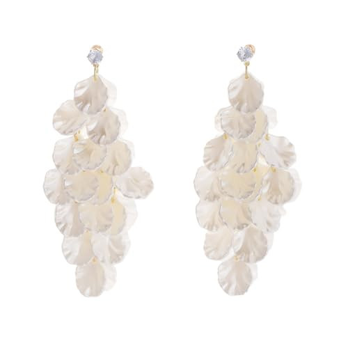 Tassel Shell Earrings for Women White Shell Statement Sea Summer Beach Lightweight Dangling Drop Earrings Dainty Fashion Ear Jewelry (596-shell earrings) | Amazon (US)