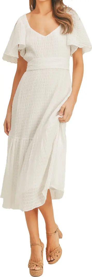 Flutter Sleeve Textured Midi Dress | Nordstrom