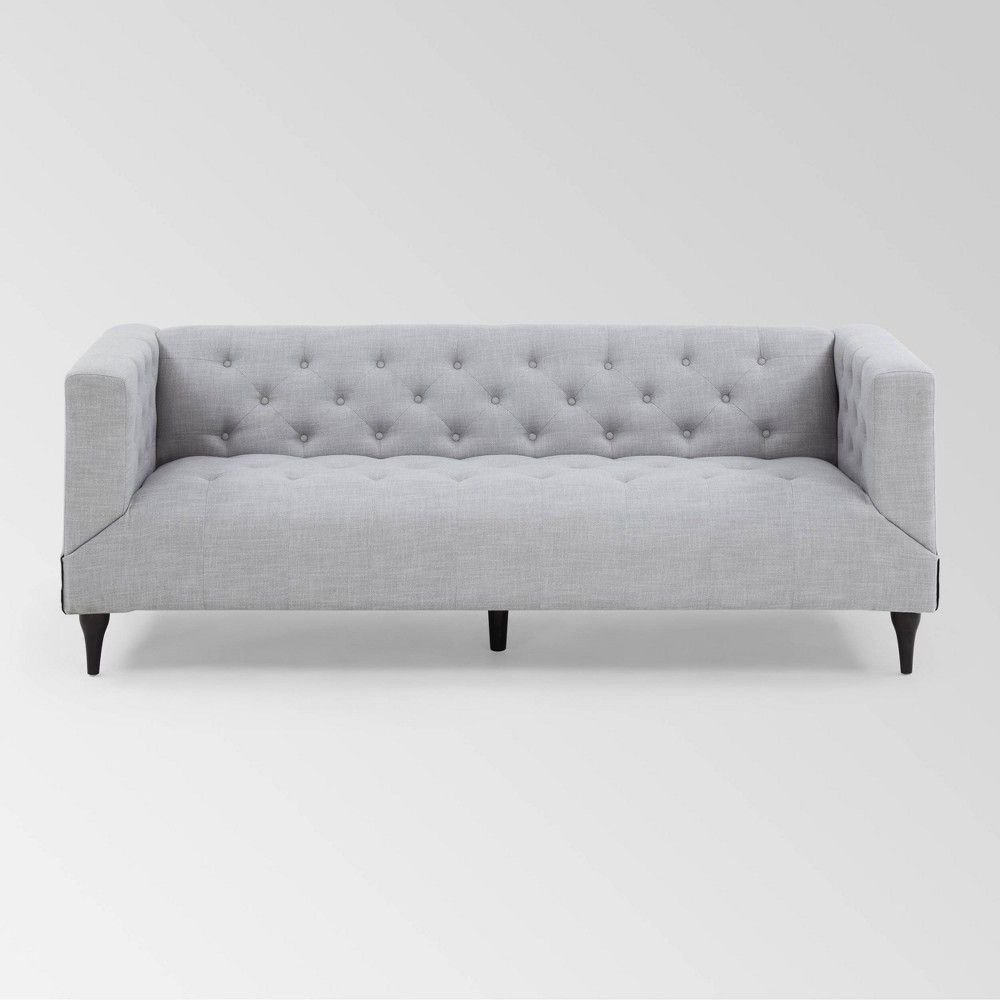 Loomis Contemporary Microfiber Upholstered Tufted Sofa Light Gray - Christopher Knight Home | Target