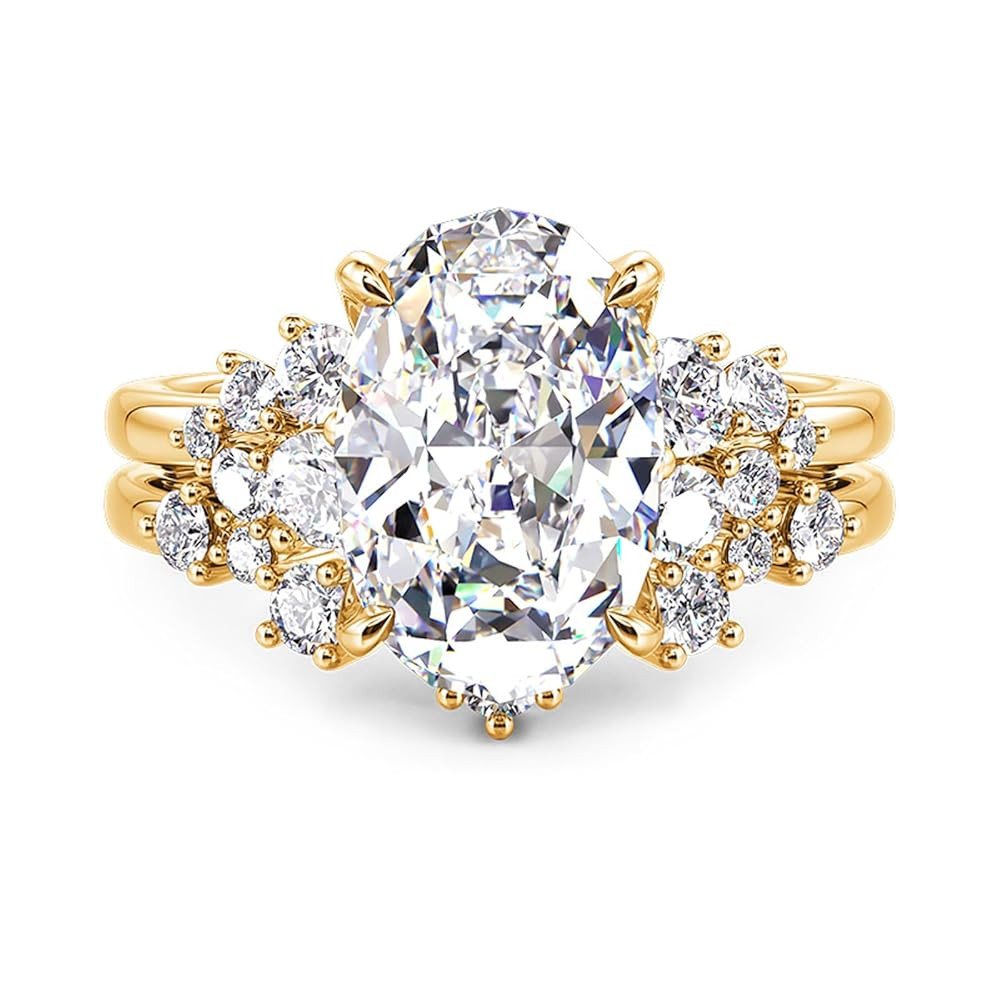 Jeulia 7.7CT Elongated Oval Cut Wedding Ring Set for Women, 2PCS Solitaire Engagement Ring with E... | Amazon (US)