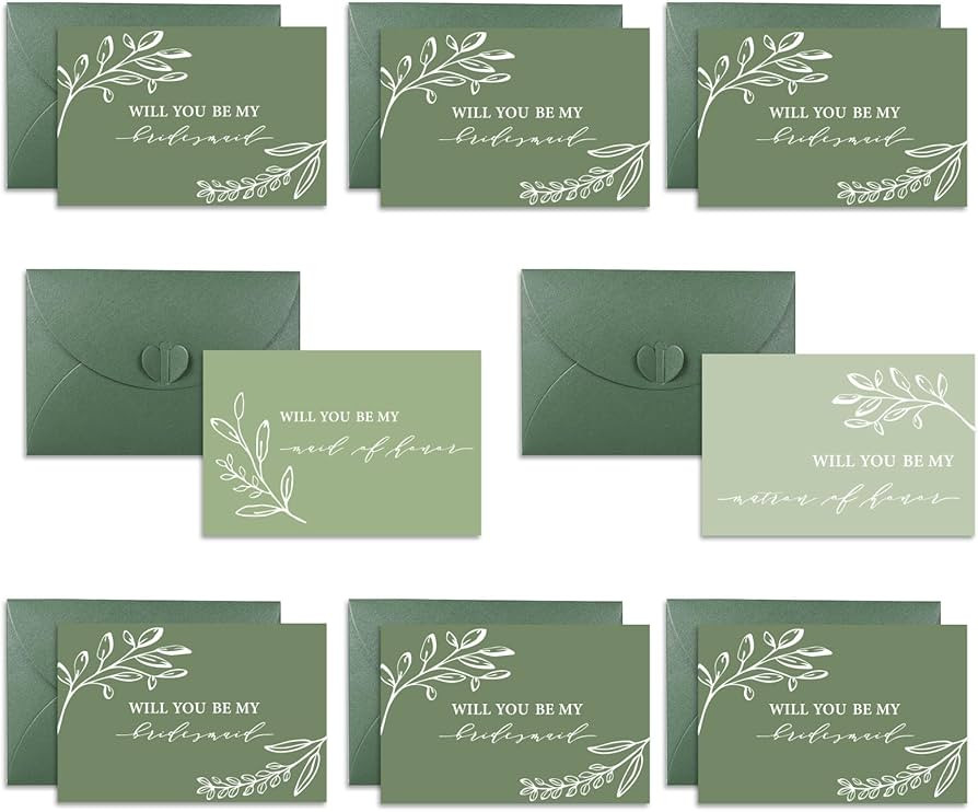 Will You Be My Bridesmaid Cards Watercolor Green Floral Bridal Proposal Cards with Envelopes Matr... | Amazon (US)