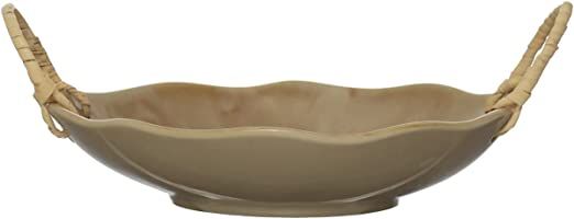 Creative Co-Op Stoneware Bowl with Rattan Wrapped Handles, Reactive Crackle Glaze,Cream | Amazon (US)