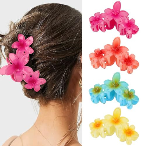 Amariver Flower Hair Claw Clips - 4PCS Glossy Hawaiian Clips for Thick and Thin Hair, Non-Slip Strong Hold Hair Accessories for Women and Girls | Amazon (US)