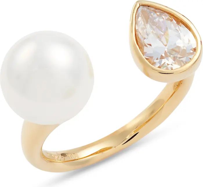 Freshwater Pearl & Cubic Zirconia Open Ring | Nordstrom