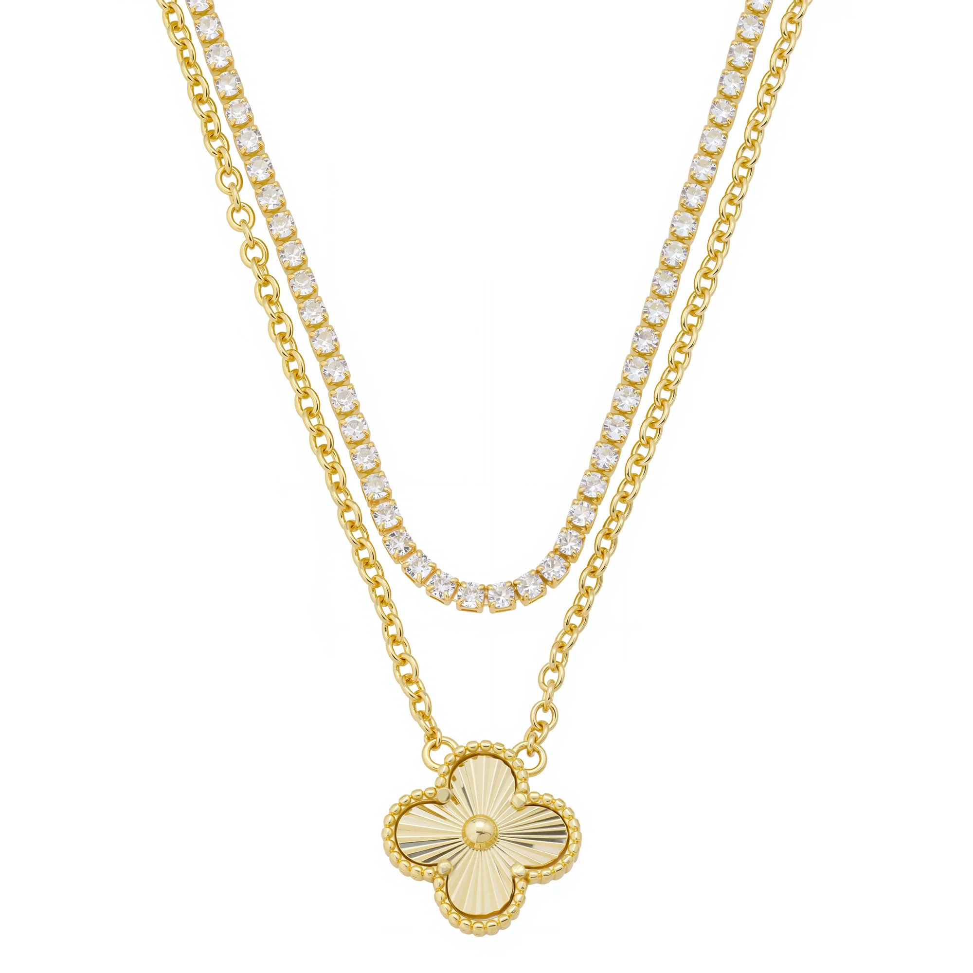 Believe by Brilliance Women's 14Kt Gold Flash Plated Clover Pendant and Cubic Zirconia Tennis Cha... | Walmart (US)