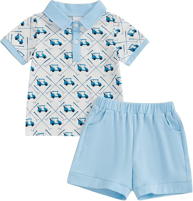 Toddler Baby Boy Golf Outfit Short Sleeve Golf Cart Polo T Shirts Top and Shorts Set 2Pcs Golf Th... | Amazon (US)
