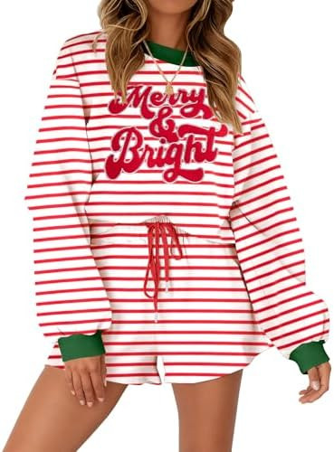 Women 2 Piece Outfits Christmas Sweat Shorts Sets 2025 Oversized Casual Lounge Matching Set Sweat... | Amazon (US)