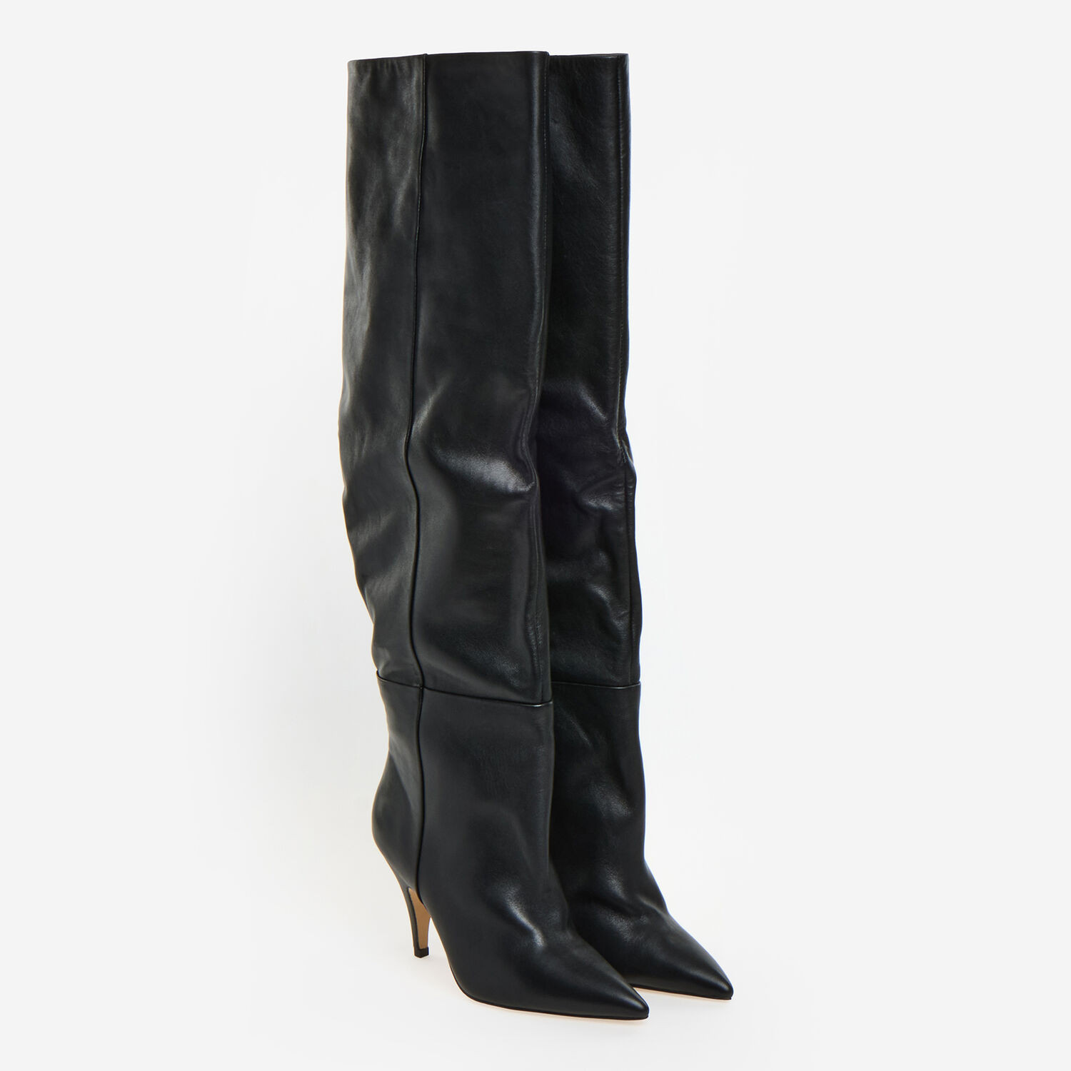 Black Leather Knee High Boots | TK Maxx