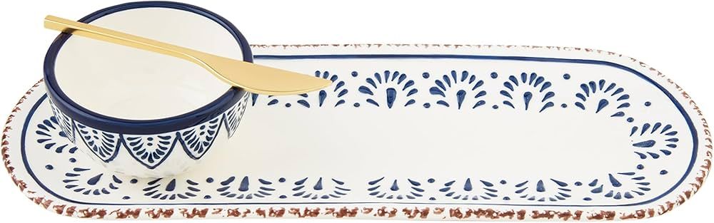 Mud Pie Blue Painted Dip and Tray Set; Tray 5" x 13" | dip 2" x 3 3/4" Dia | Spreader 5 1/2" | Amazon (US)