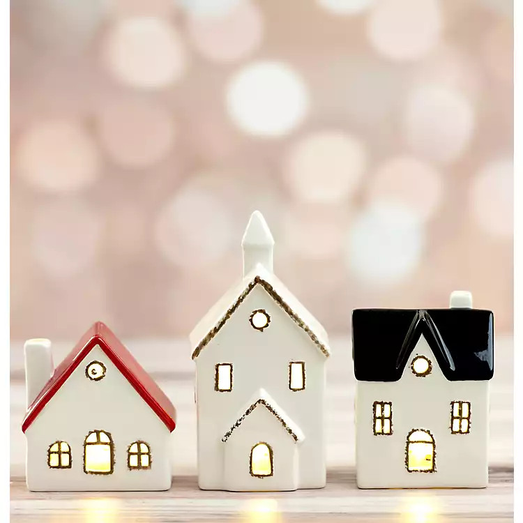 White Ceramic House & Church 3-pc. Figurine Set | Kirklands