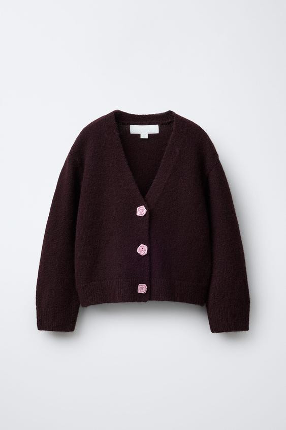 CARDIGAN WITH SATIN FLOWER BUTTONS | Zara US