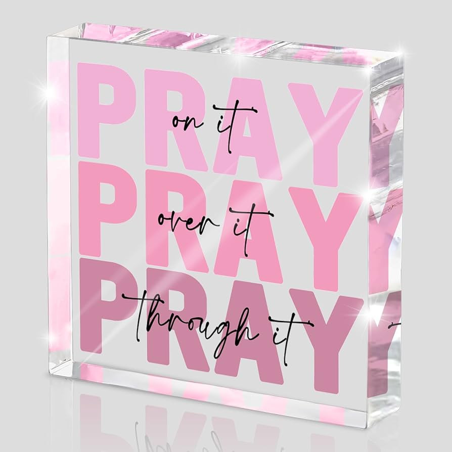 Pink Inspirational Decor Pray Over It Bible Verse Wall Art Christian Gifts for Women, 4x 4 Inches... | Amazon (US)