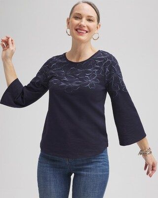 Floral Embroidered 3/4 Sleeve Top | Chico's