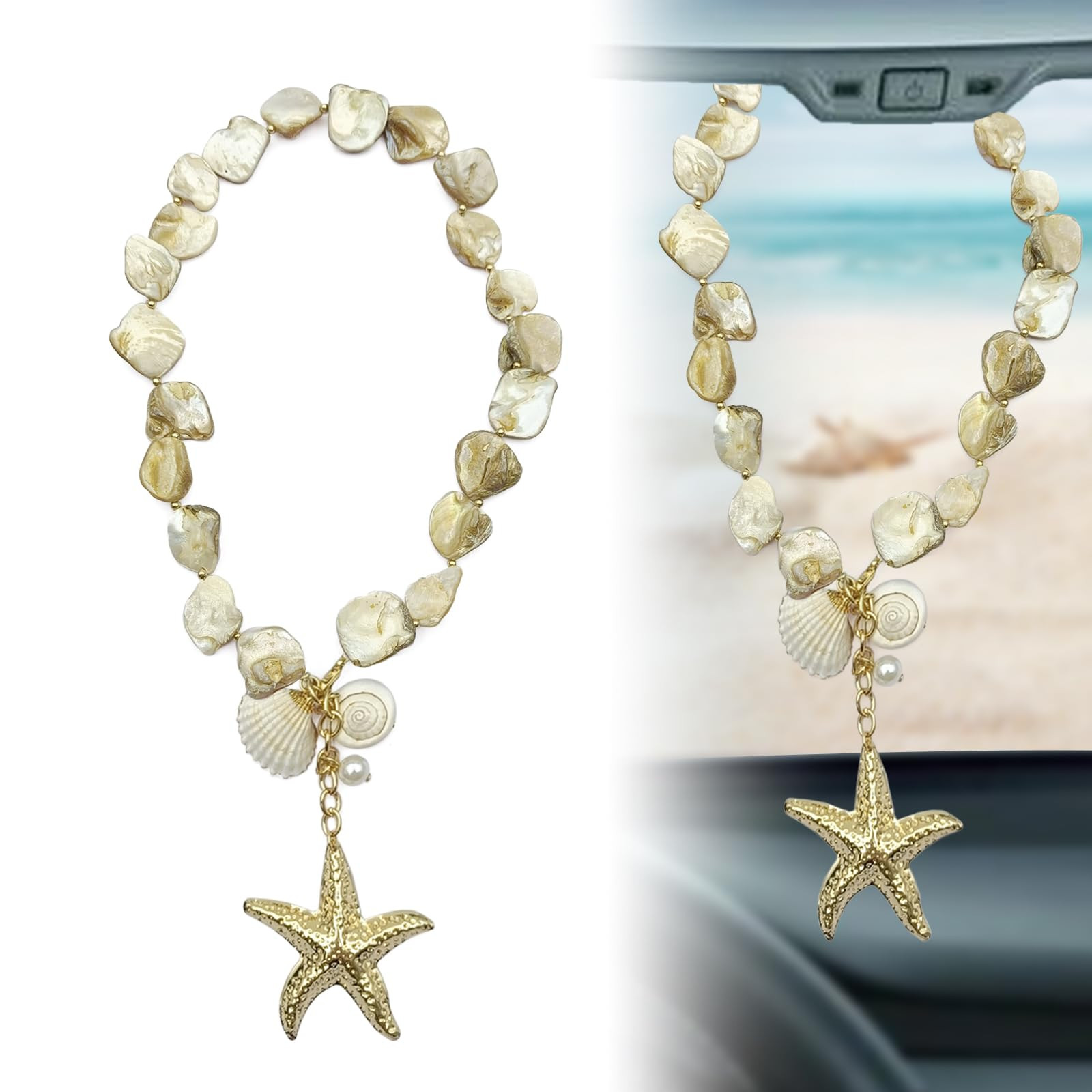 Sea Shells Necklace Decor for Women, Beach Ocean Pendant Cute Coastal Bag Charm, Starfish Seashel... | Amazon (US)