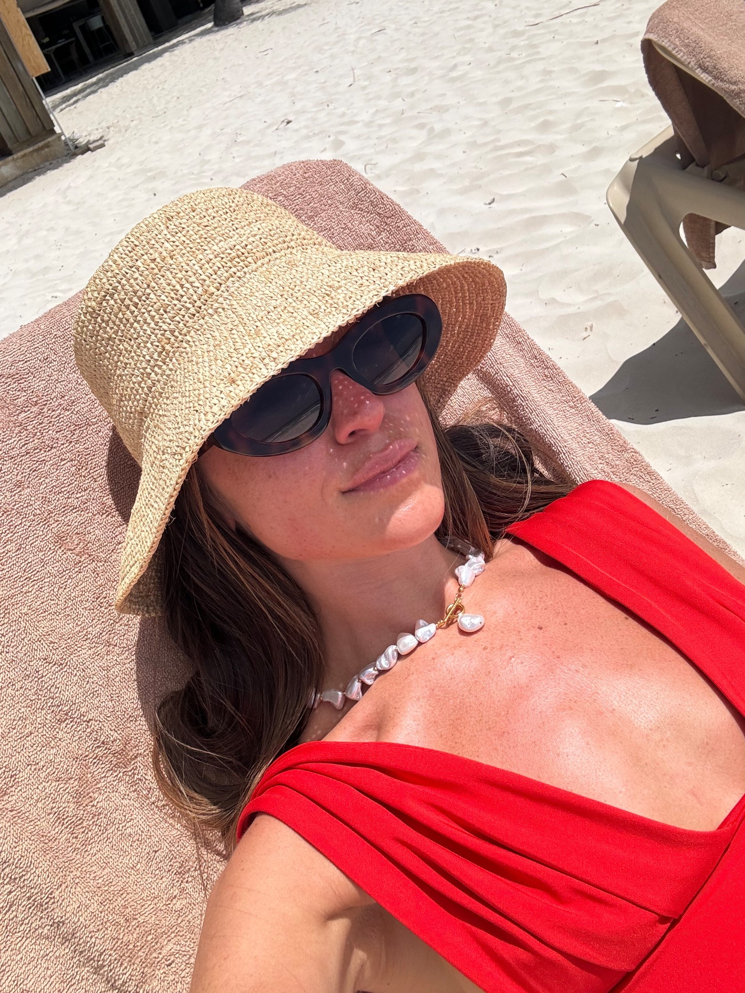 beach vacation outfit ♥️ this red bikini from Monday swimwear is so comfortable and flattering- wearing a small in top and bottom. This waterproof necklace is perfect for the pool or beach! And wore this straw bucket hat everyday of my vacation- it packs so well too!
