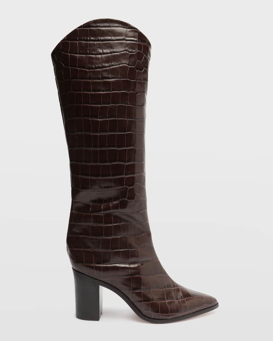 Schutz Analeah Croc-Embossed Knee-High Boots | Neiman Marcus