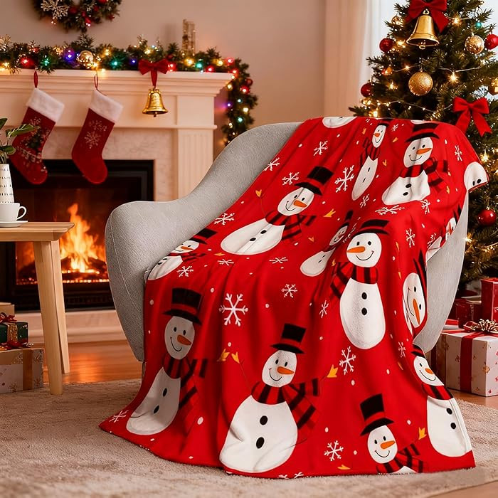 Christmas Snowman Throw Blanket, Red Christmas Holiday Fleece Blanket, Soft Cozy Plush Warm Winte... | Amazon (US)