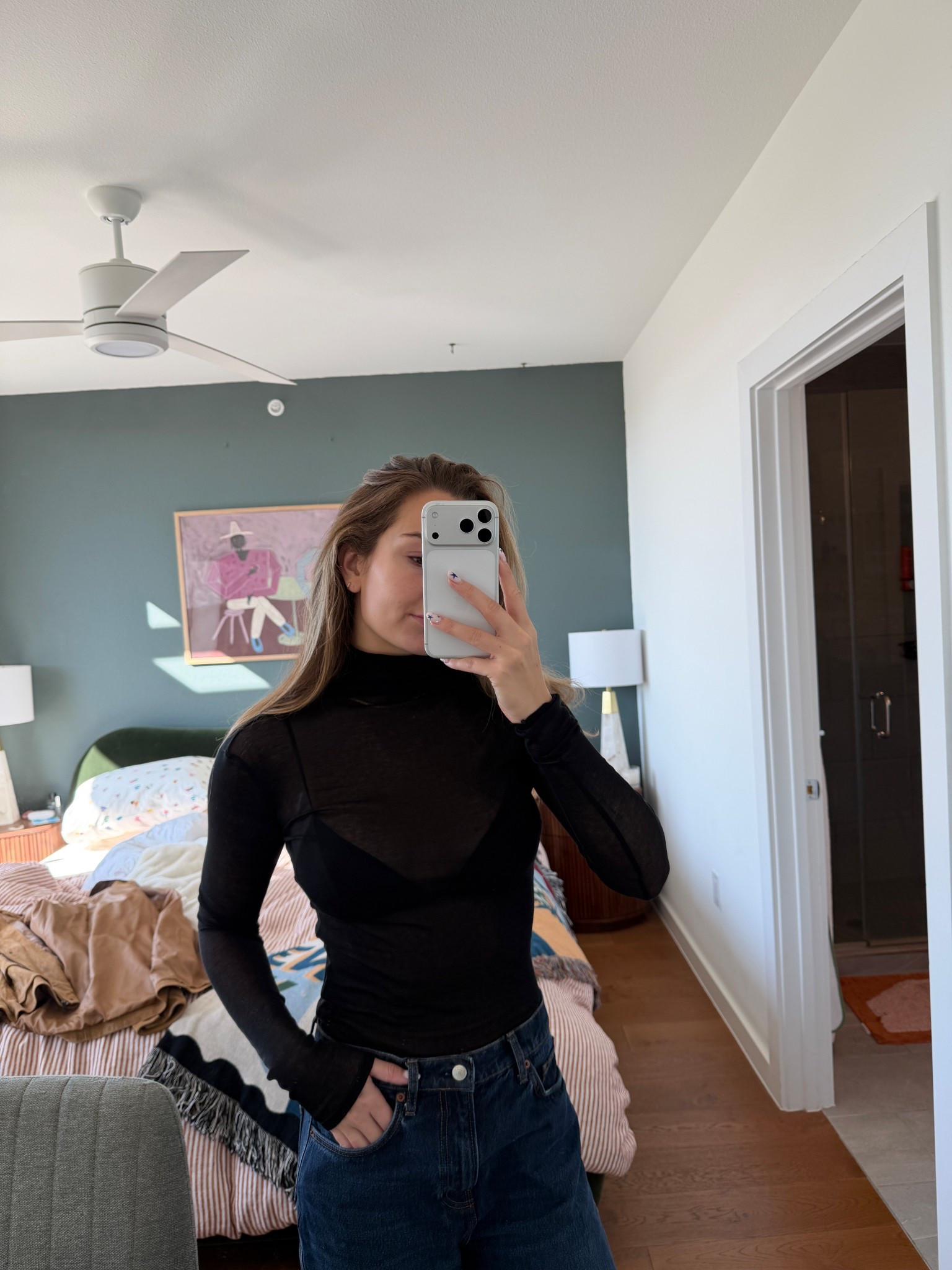 love this sheer black turtleneck 