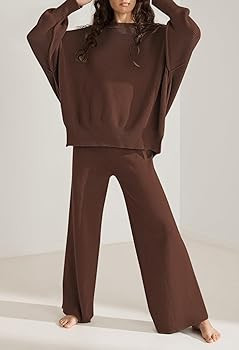 Pink Queen Women's 2 Piece Outfits Sweater Sets Knit Pullover Tops And Wide Leg Pants Loose Track... | Amazon (US)