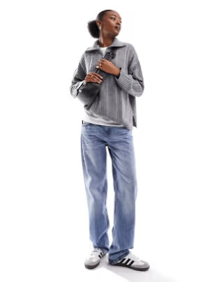 Vero Moda zip neck cable knit sweater in gray | ASOS (Global)