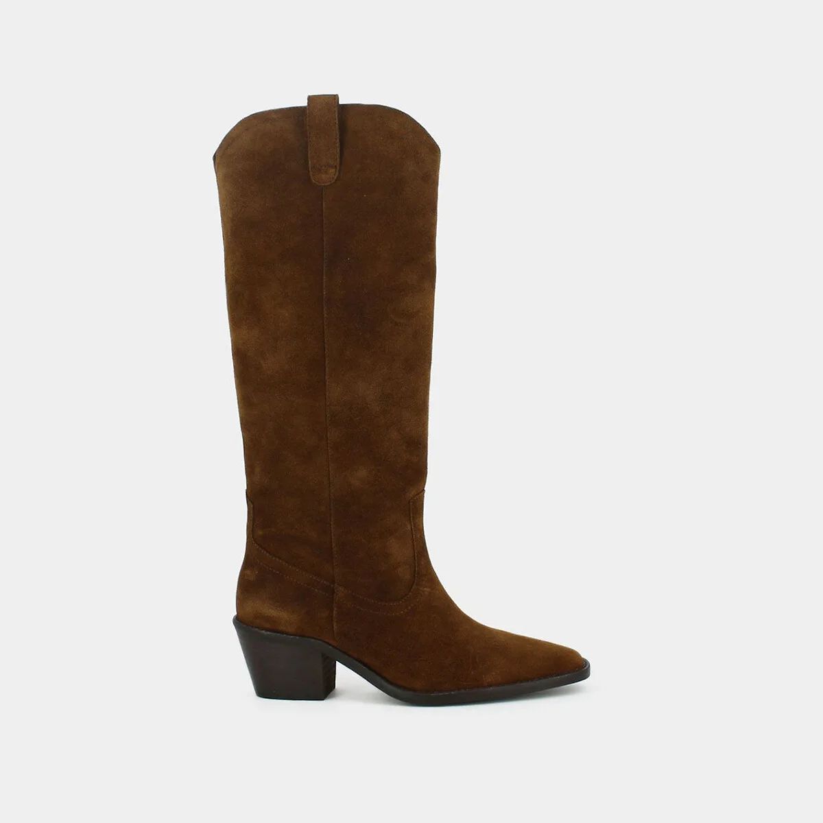 Suede Knee-High Boots with Pointed Toe and Cuban Heel | La Redoute (UK)
