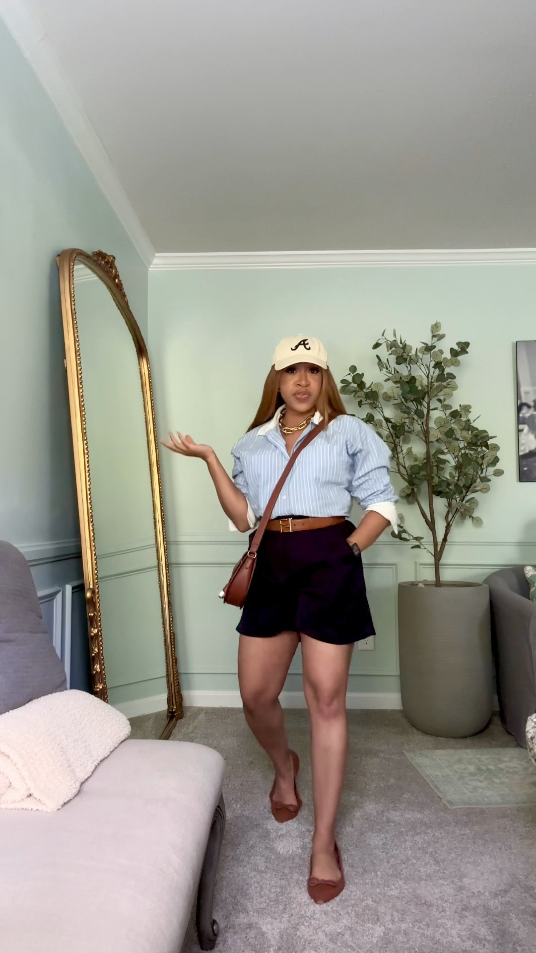 Embracing my Casual Friday era with some high waisted shorts and a button up (I love me a blue striped button up 🥰) and even a baseball cap. 

#LTKSummerEdit #LTKFindsUnder100 #LTKFindsUnder50