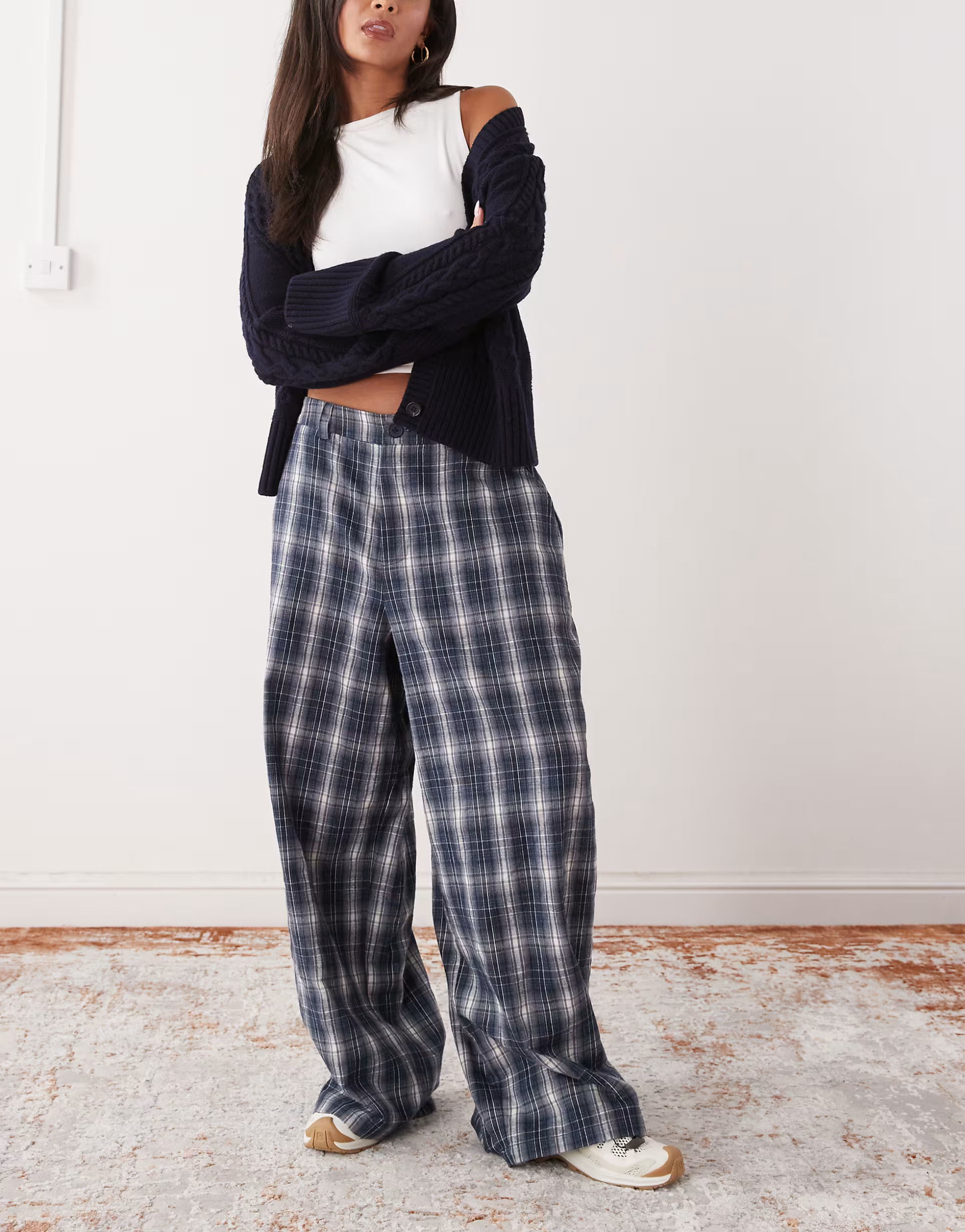 COLLUSION low rise balloon trouser in blue check | ASOS (Global)
