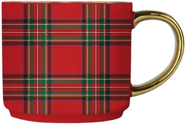 Sweet Water Decor Red Plaid Coffee Mug, 14oz China Christmas Mug with Gold Handle, Large Holiday ... | Amazon (US)