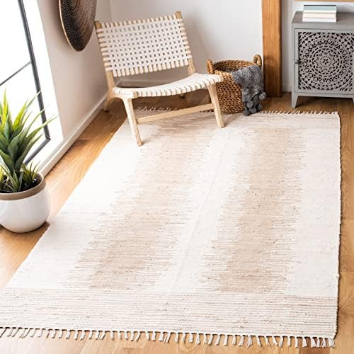 SAFAVIEH Montauk Collection 3' x 5' Beige MTK752A Handmade Fringe Cotton Area Rug | Amazon (US)