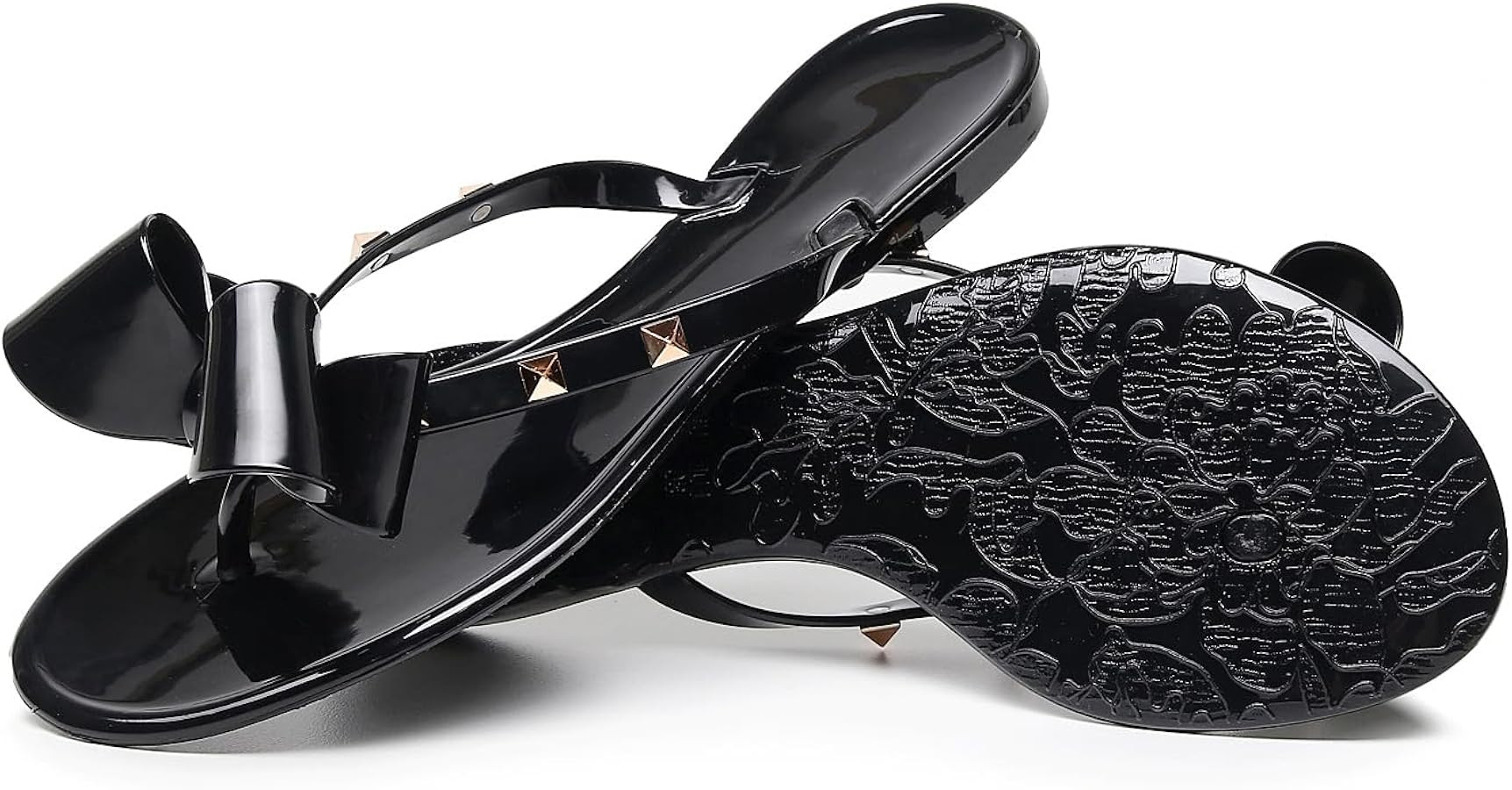 Womens Studded Jelly Sandals Casual Summer Flat Shoes Open Toes Rivets Strappy Slip on | Amazon (US)