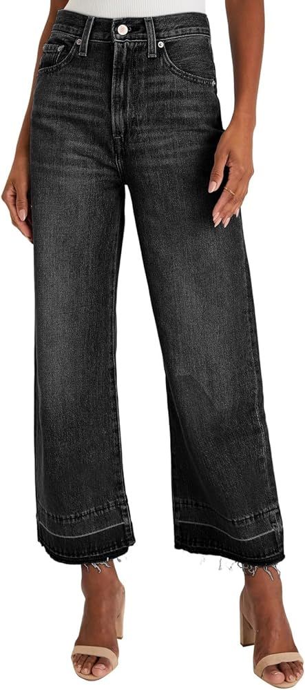 Astylish Womens High Waisted Straight Jeans Wide Leg Stretchy Baggy Denim Pants | Amazon (US)