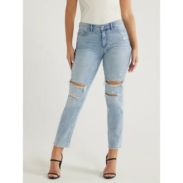 Sofia Jeans Women's Beatrix Mid Rise Distressed Boyfriend Jeans, 27" Inseam, Sizes 00-22 - Walmar... | Walmart (US)