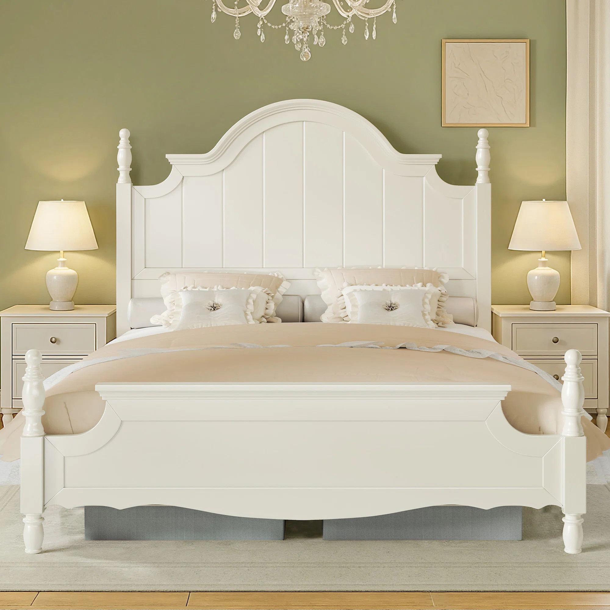 Traditional Queen Size Solid Wood Four Poster Bed,White | Wayfair North America