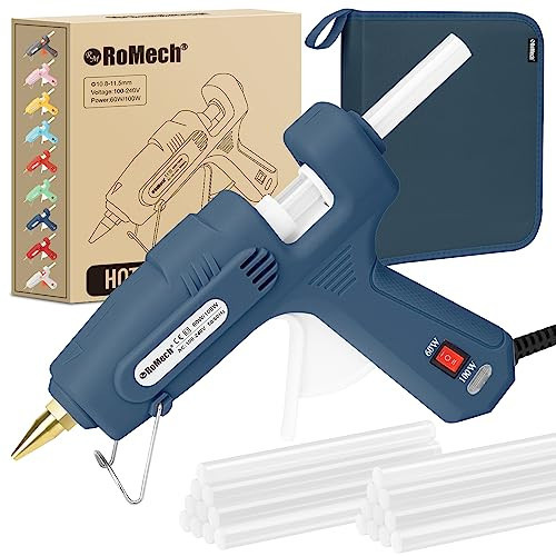 ROMECH Full Size Hot Glue Gun with 60/100W Dual Power and 21 Hot Glue Sticks (7/16"), Fast Preheating Heavy Duty Industrial Gluegun with Storage Case for Crafting, DIY and Repairs (Blue) | Amazon (US)