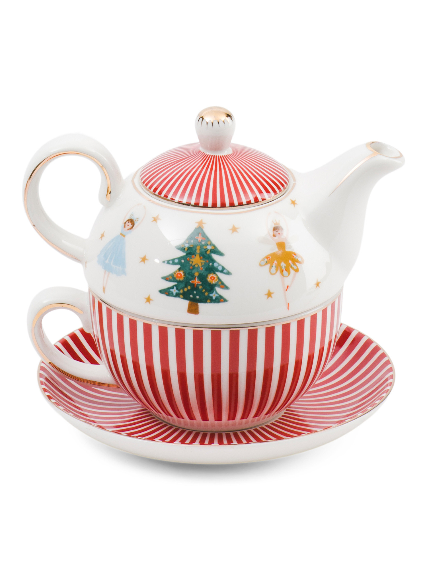 Christmas Cheers Striped Teapot And Sacuer | TJ Maxx