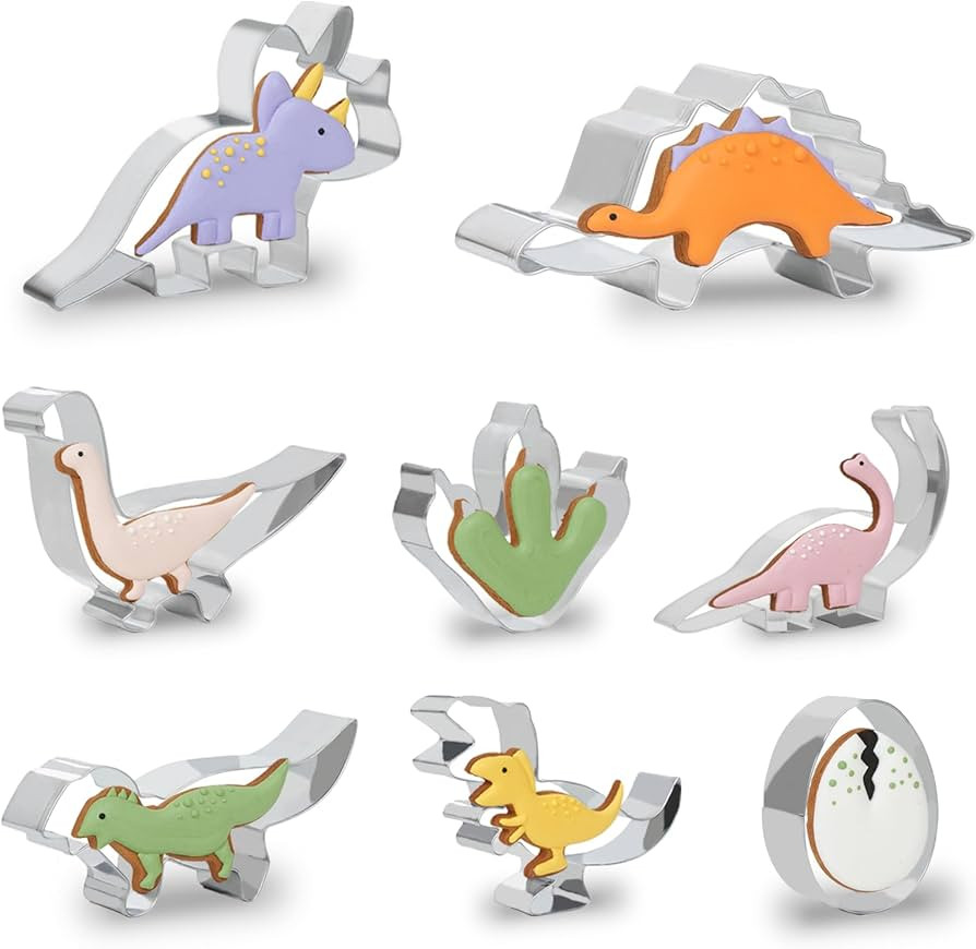 Dinosaur Cookie Cutters Set - 8 Dino Cookie Cutters Dino Shapes Stainless Steel Sandwich Cutters ... | Amazon (US)