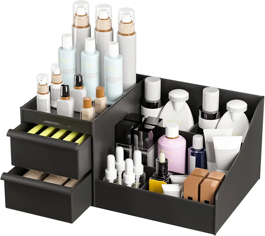 AmoVee Makeup Organizer, Black Skincare Organizers on Countertop, Cosmetic Storage Organizer Fits... | Amazon (US)