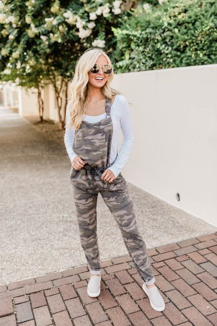 Hold Onto This Love Camo Print Overalls | The Pink Lily Boutique