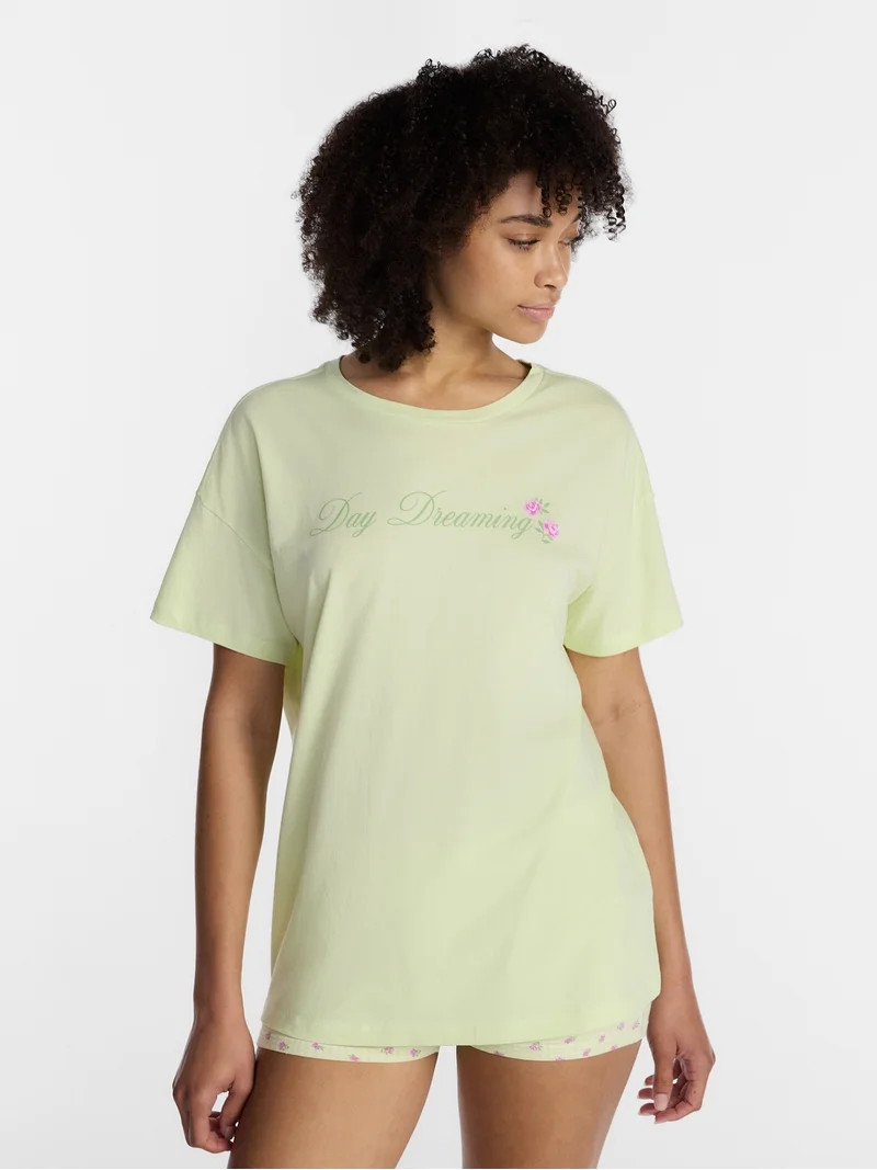 No Boundaries Sleepwear Oversized Graphic Cotton Tee, Women\u2019s and Women\u2019s Plus XXS-3X | Walmart (US)