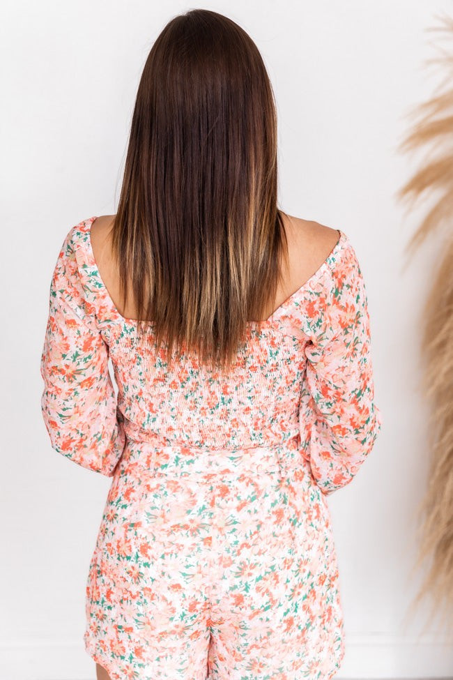 Same Advise Peach Cropped Square Neck Floral Blouse FINAL SALE | Pink Lily