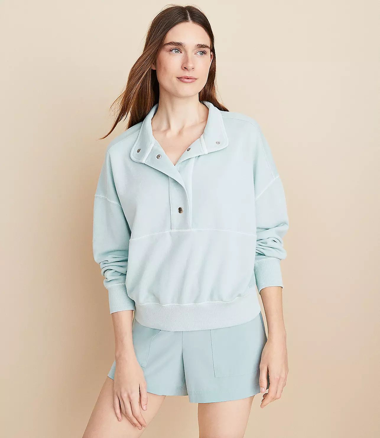 Lou & Grey Snap Cozy Cotton Terry Sweatshirt | LOFT