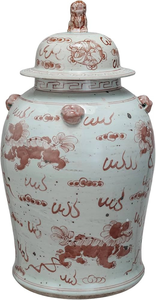 Creative Co-Op Vintage Foo Dogs Porcelain Ginger Jar, Red | Amazon (US)